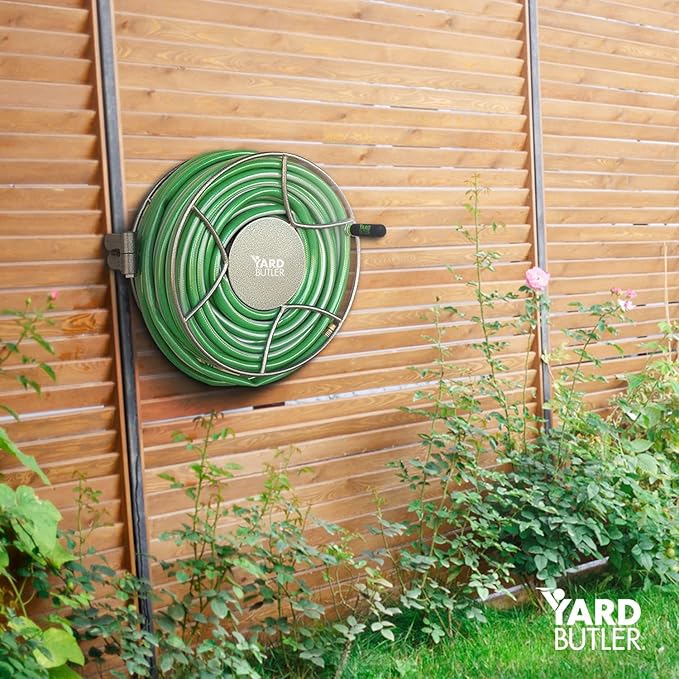 Yard Butler Wall Mounted Swivel Hose Reel, 180°, 100ft - Leakproof Hose Storage Solution - Durable Powder Coated Steel Construction - Rust Resistant Outdoor Watering Accessory - Tangle-Free Operation