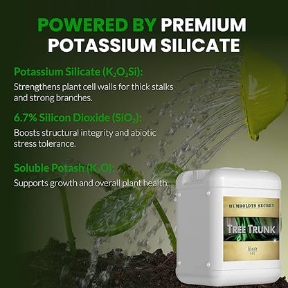 Humboldts Secret Tree Trunk | Potassium Silicate Additive | Liquid Fertilizer for Thicker Stalks, Stress Resistance & Branch Development | Indoor & Outdoor Plant Food, Hydroponic Nutrients, 5 Gallon