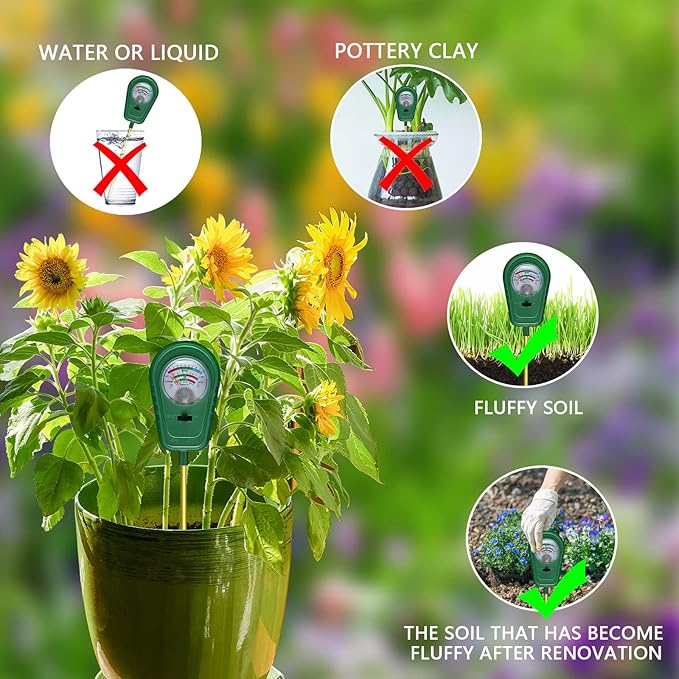 3-in-1 Soil Test Kit, Soil Moisture Meter/Soil ph Meter/Fertility Soil Tester, Soil Hygrometer for Garden, Farm, Plant, Outdoor, Indoor, Lawn Care Moisture Meter for Hous Plants (No Battery Needed)