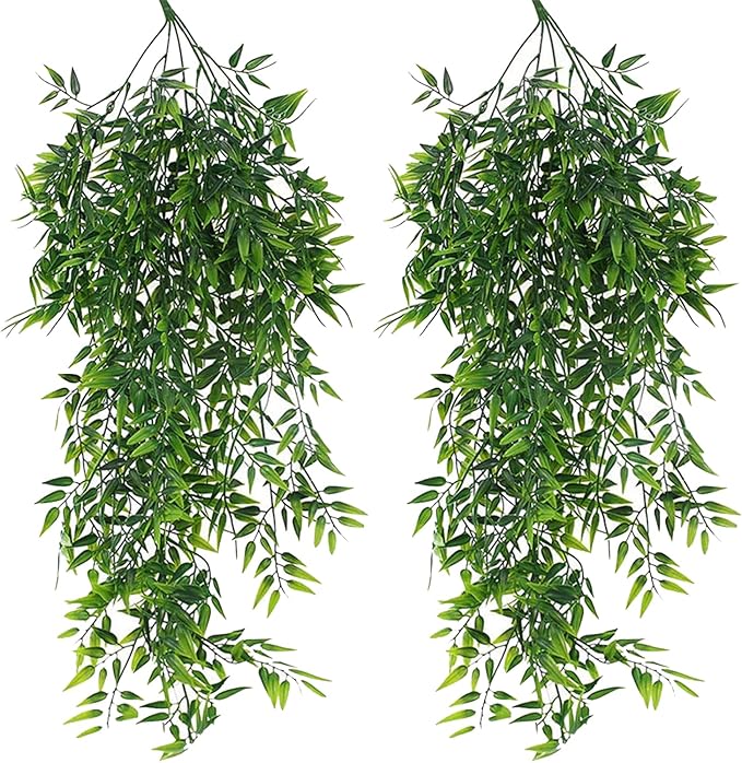 Toprooms Hanging Fake Plants,2 Pcs Faux Eucalyptus Leaf Greenery Vine Plant Faux Plants Fake Ivy Room Decor Home Garden Wedding Party Indoor Outdoor Decorations (Bamboo Cotyledon)