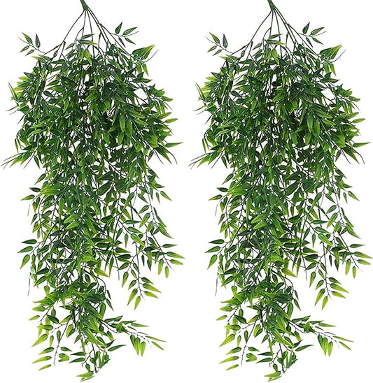 Toprooms Hanging Fake Plants,2 Pcs Faux Eucalyptus Leaf Greenery Vine Plant Faux Plants Fake Ivy Room Decor Home Garden Wedding Party Indoor Outdoor Decorations (Bamboo Cotyledon)