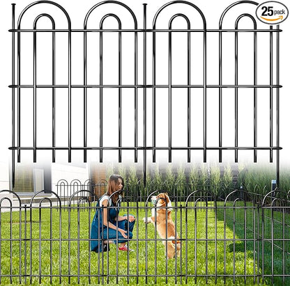 25 Panels Decorative Garden Fence, 32 in(H) X 50 ft(L) No Dig Dog Fence Outdoor for Yard, Rustproof Tall Metal Garden Fencing Animal Barrier with Ground Stakes, Temporary Fencing for Patio Outdoor