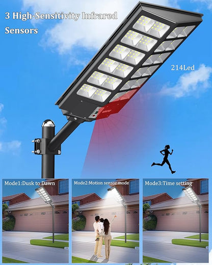 Ofuray Of-9600W Solar Street Lights Outdoor,660000Lm Solar Security Flood Lights Parking Lot Lights Commercial Dusk to Dawn, 6500k Waterproof Led with Remote Control Motion for Street,Court,Barn