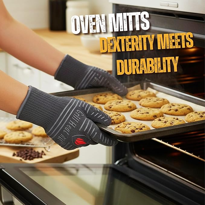 GRILL HEAT AID BBQ Grill Gloves Heat Proof for Grilling – Fireproof 1472°F Heat-Resistant Grill Mitts for Outdoor Barbecue and Smoker, Campfire, Fire Pit, Oven Glove with Fingers for Baking Pizza