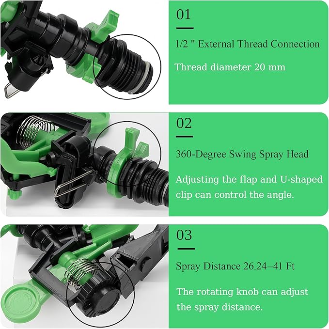 Lawn Irrigation Sprinkler Heads: Impact Sprinkler Head, Sprinklers for Yard, 2025 New Adjustable 360° Oscillating Sprinklers for Lawn, for Large Coverage Garden Grass Yard Irrigation, 5 Pcs 1/2 Inch