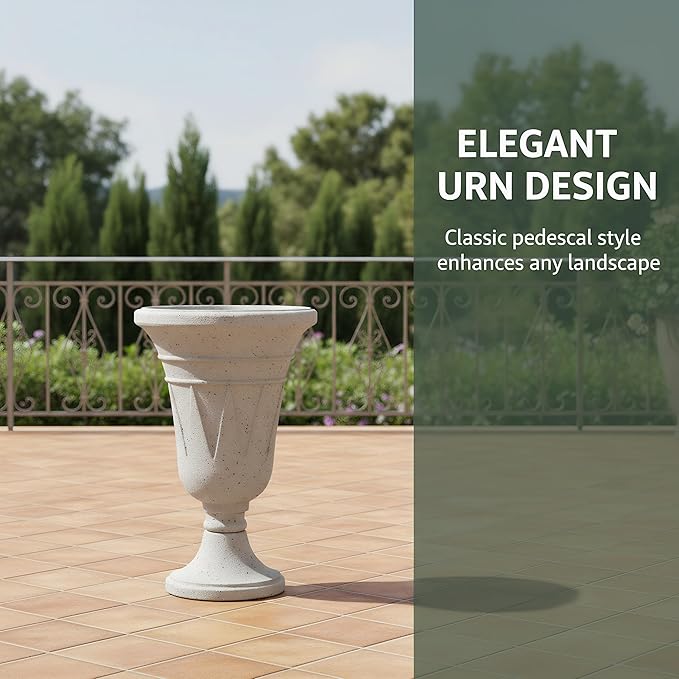 23.6" Tall Plastic Urn Planters for Outdoor Plants with Drainage Holes & Trophy Design, Set of 2 Heavy-Duty Classic Indoor Large Flower Pots, Outdoor Planters for Porch/Home/Garden, Grey