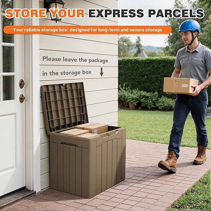 32 Gallon Deck Box Outdoor Indoor Waterproof Storage Box for Patio Furniture, Pool Accessories, Garden Tools, and Cushion Storage, Coffee