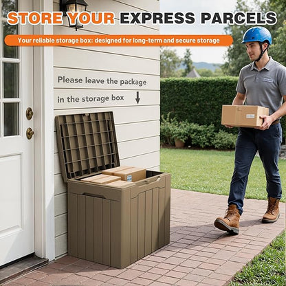 32 Gallon Deck Box Outdoor Indoor Waterproof Storage Box for Patio Furniture, Pool Accessories, Garden Tools, and Cushion Storage, Coffee