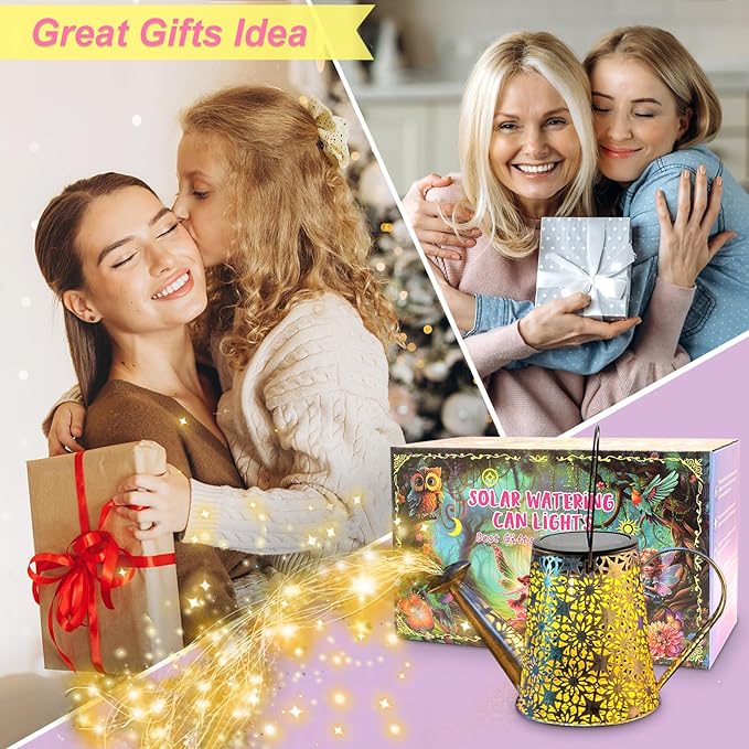 Solar Watering Can Lights, Christmas Large Retro Metal Hanging Solar Lights Outdoor Waterproof, Birthday Gifts for Women Mom Grandma Garden Decor Yard Light LED Decoration Outside for Porch Lawn Patio