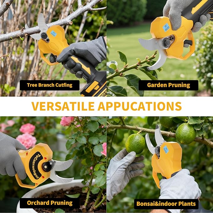 2-in-1 Electric Pruning Shears with Extension Pole, Cordless Power Pruner with 1.4 Inch Cutting Diameter, Brushless Motor, LCD Display & 2×2.0Ah Batteries for High Branch & Tree Trimming