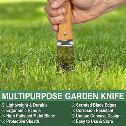 Grampa's Garden Knife - Versatile 7" Hori Hori Garden Knife With Straight & Serrated Steel Blade. Heavy-Duty Garden Hand Tool For Weeding, Digging or Planting. Includes Protective Sheath.