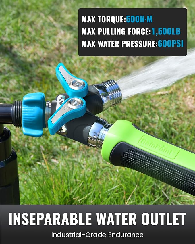 RAINPOINT Garden Hose Splitter, 2 Way Heavy Duty Water Hose Y Spigot Splitter with Shutoff Valves, 100% Metal Body Outdoor Faucet Splitter, 1.9" Extra Long Metal Handle, 3/4" GHT Thread (1, Blue)