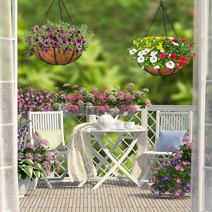 Halatool 4PCS 12Inch Round Coco Liners Hanging Basket 100% Natural Replacement Coconut Liner for Planters Garden Flower Pot Vegetables Herbs