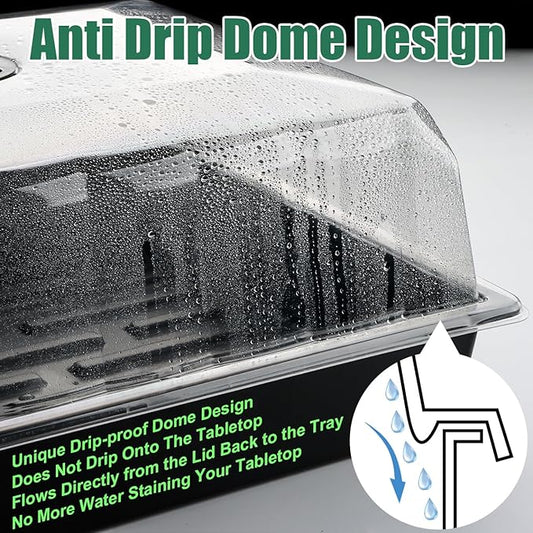 Leak-Proof Seed Starter Trays with 4" Humidity Dome & Drip Tray - 5-Pack Heavy-Duty Plastic Propagation Kit for Herbs, Microgreens, Indoor Gardening, Durable Reusable Plant Growing Trays