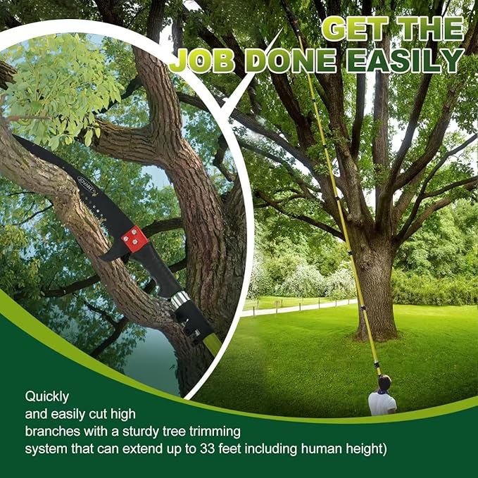 Manual Pole Saw,6.5-20 ft Extendable Pole with Double Lock Design to Reach up 26 ft for High Branches Trimming,SK5 Sharp Three-Sided Sharpened Edges Blade for Pruning Wild Palm Shrub and Tree