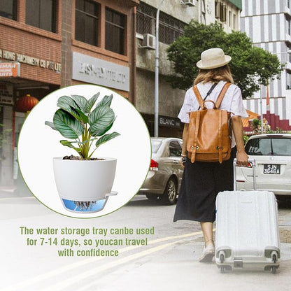 10 inch Self Watering Pots, 2 Pack Plastic Planters with Mesh Drainage Holes for Garden Plants and Flower, Plants Pots with Deep Reservoir for Indoor Outdoor Plants, White