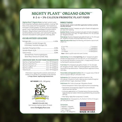 Organic Probiotic Plant Food – Fast-Acting with Microbes & Amino Acids 8-2-6 + 3% Calcium for All Garden Types Organo Grow | Boost Growth & Health (5, Ounces)
