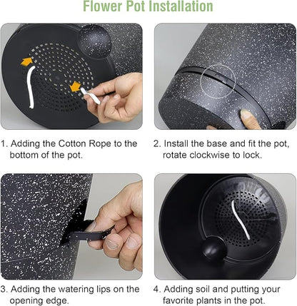 12 inch Large Self Watering Pots, Plant Pots with Mesh Drainage Holes for Indoor Outdoor Plants, Plastic Planters with Deep Reservoir for Garden House Flower Plants, Speckled Black