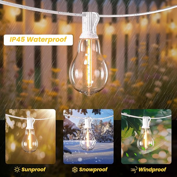 DAMAING Outdoor String Lights 75FT Waterproof Patio Lights with 38 Shatterproof Dimmable Edison LED Bulbs,Connectable Outdoor Lighting for Backyard,Garden and Wedding Outside, 2200K White Cord