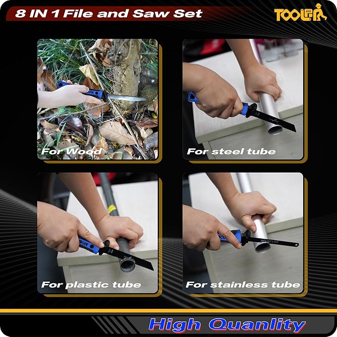 8-In-1 Multi Blades Hand Saw, Drywall Cutter. Hacksaw. Long Blade, Jab Saw, For Cutting Drywall, Sheetrock, Wood, Metel, Plastic, Plywood. Blade Quick Change Mechanism. Blue Handle