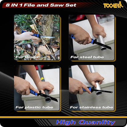 8-In-1 Multi Blades Hand Saw, Drywall Cutter. Hacksaw. Long Blade, Jab Saw, For Cutting Drywall, Sheetrock, Wood, Metel, Plastic, Plywood. Blade Quick Change Mechanism. Blue Handle