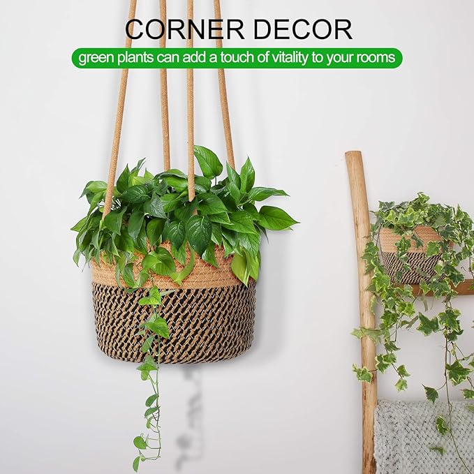Hanging Planter Basket 2 Pack Jute Hanging Plant Holder Handmade Boho Plant Hangers Rope Woven Hanging Plant Holder Modern Storage Organizer Plant Hangers for Indoor Home Decor