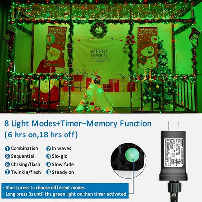 YEGUO 200 LED 66ft Christmas Lights Outdoor Waterproof, Red and Green String Lights Indoor, Green Wire Twinkle Tree Lights Plug in with Timer Memory 8 Modes