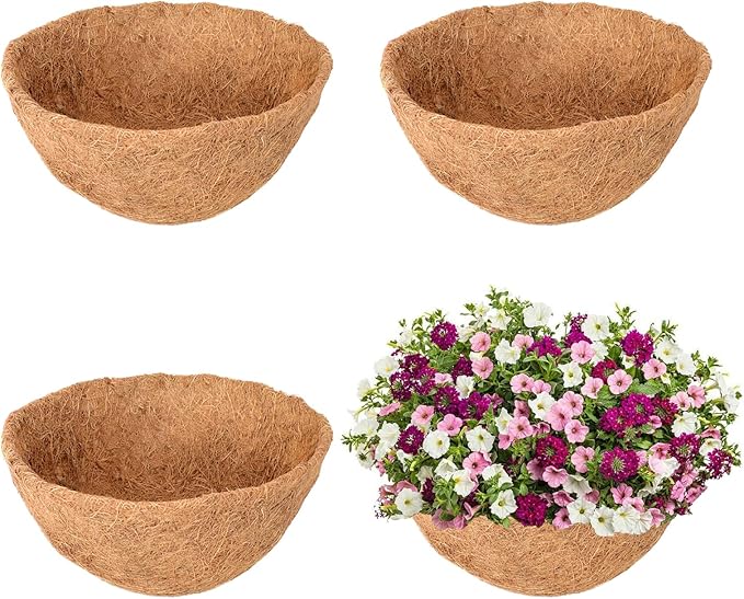 Legigo 4 Pack 8 Inch Hanging Basket Coco Liners Replacement, 100% Natural Round Coconut Coco Fiber Planter Basket Liners for Hanging Basket Flowers/Vegetables