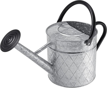 1.75 Gallon Outdoor Galvanized Metal Watering Can for Garden Plants, Vintage Zinc Watering Can with Removable Spray Spout, Ideal for Outdoor Use (Silver)