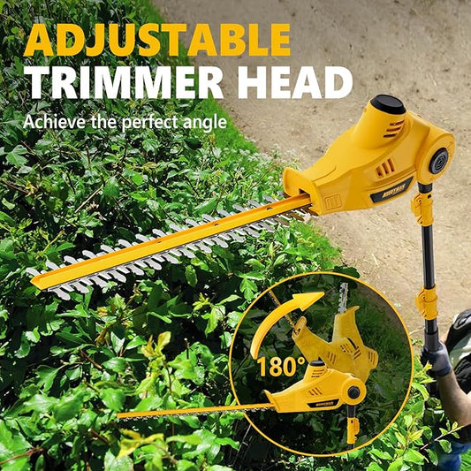 Alloyman 20V MAX Pole Hedge Trimmer,Telescoping Pole Hedge Trimmer,with 2 Packs 2.0Ah Batteries & Charger,8 Feet Hedge Trimmer for Shrubs Pruning