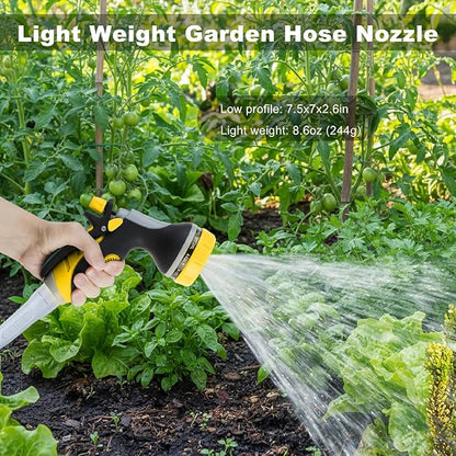 Garden Hose Nozzle with Adjustable 10 Watering Patterns,Hose Spray Nozzle with Slip Resistant High Pressure,Water Hose Nozzles Sprayer for Plants & Lawns Watering,Car Washing and Pet Showering Yellow