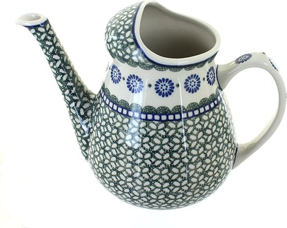 Blue Rose Polish Pottery - Green Maia Watering Can - 8" Tall - Polish Pottery Watering Can, for The Garden, Patio or Indoor Décor