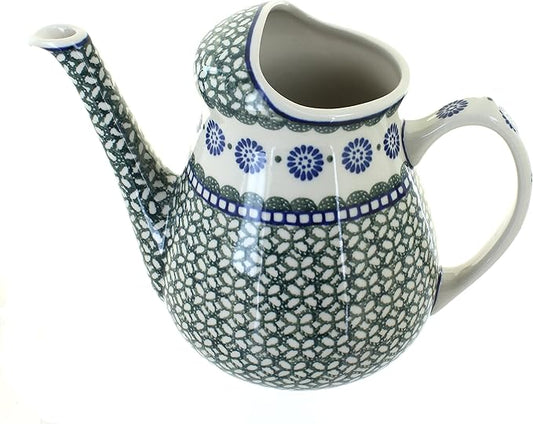 Blue Rose Polish Pottery - Green Maia Watering Can - 8" Tall - Polish Pottery Watering Can, for The Garden, Patio or Indoor Décor
