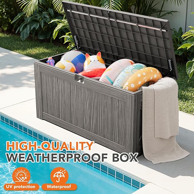 130 Gallon Deck Box Outdoor Indoor Waterproof Storage Box for Patio Furniture, Pool Accessories, Garden Tools, and Cushion Storage, Coffee
