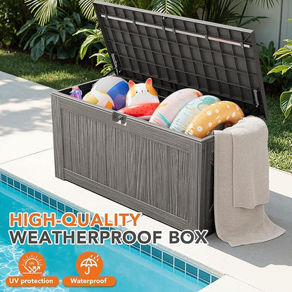 130 Gallon Deck Box Outdoor Indoor Waterproof Storage Box for Patio Furniture, Pool Accessories, Garden Tools, and Cushion Storage, Coffee