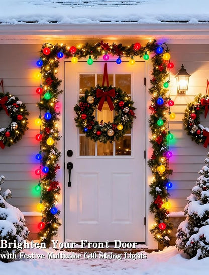 50Ft Outdoor Clear Multicolor Lights, LED G40 Globe Patio String Lights with 25 0.6W Colorful Bulbs(2 Spare), Outside Christmas Lights for Holiday Party Backyard Christmas