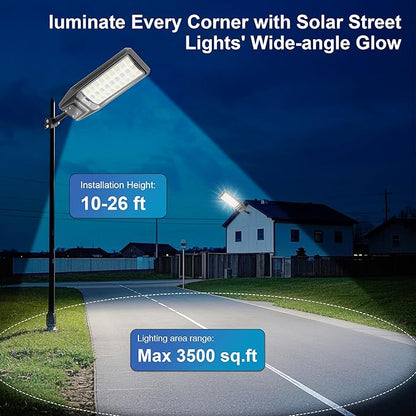 Solar Street Lights Outdoor Dusk to Dawn, 9800W Solar Powered Street Light Waterproof with Remote Control Motion Sensor Commercial Parking Lot Light for Garden, Baseball Yard