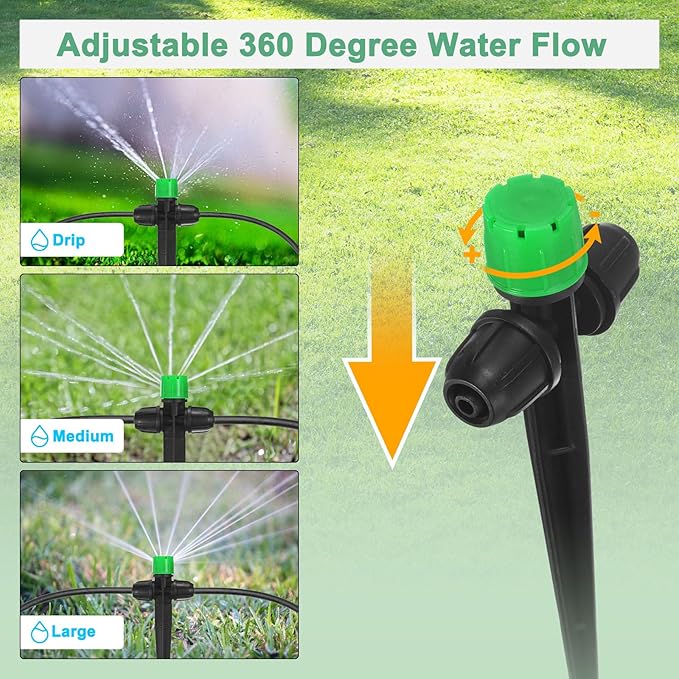 30-Pack Drip Irrigation Emitters Sprayers, Drippers on 5"/13mm Stake Adjustable 360 Degree Water Flow 8 Holes for 1/4" Drip Irrigation Tubing for Watering System [Dark Green, Drip]
