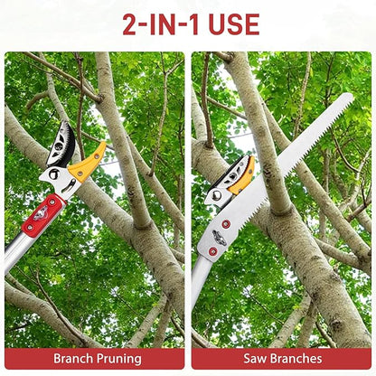 Outvita 4.4-7.2FT Extendable Tree Pruner, Lightweight Tree Trimmers, Cut and Hold Pruning Trimmer Long Reach Pole Saw, Telescoping Fruit Picker, Branches Bypass Lopper, Long Handle Pruner, Silver