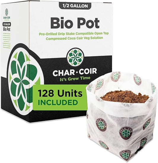 Char Coir Bio Pot, 100% RHP Certified Coco Coir in Fabric Bag for Seed or Clone, Buffered, pH Stable, Low EC, Triple Washed, for Hydroponics, Flowers, Vegetables, Herbs and More, 1/2 Gal
