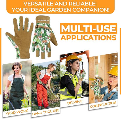 HANDLANDY Gardening Gloves for Women, Breathable Ladies Leather Garden Yard Gloves Best Gift for Gardeners