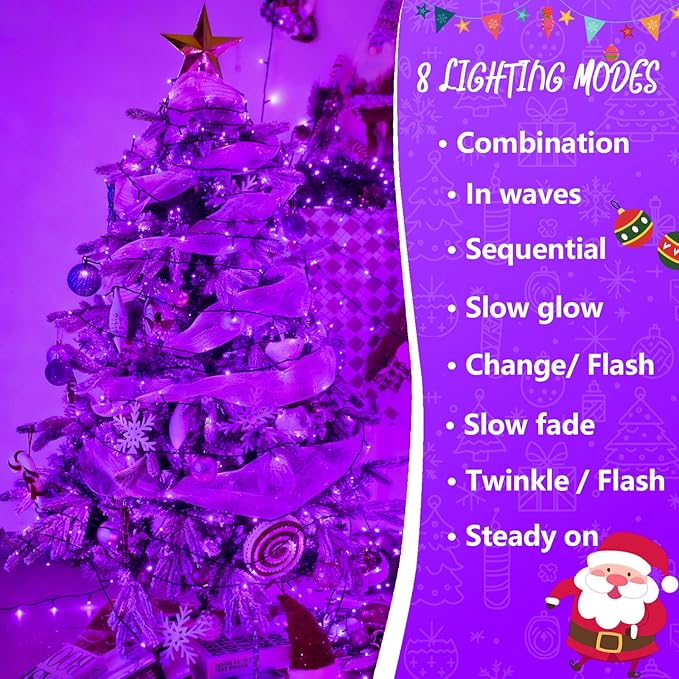 YEGUO 66ft 200 LED Christmas Lights Outdoor Waterproof, Purple String Lights Indoor, Twinkle Christmas Tree Lights Plug in with Timer Memory 8 Modes