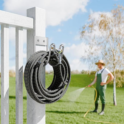 Garden Hose Holder Wall Mount - SS304 Stainless Steel Water Hose Hanger Heavy Duty Rack for Extension Cords Vacuum Hose Outside Silver (1 Pack)