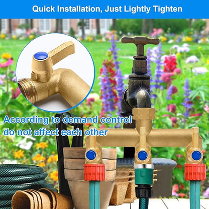 Brass Garden Hose Splitter, 3 Way Hose Splitter, Outdoor Hose Splitter, GHT 3/4 in. Female Inlet and 3 Way 3/4 in. Male Outlet for Regulating and Shutting Off Water Flow