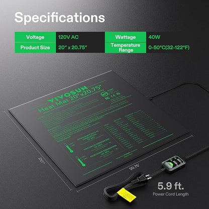 VIVOSUN 20"x20.75" Seedling Heat Mat with Built-in Temperature Controller, UL & MET-Certified Waterproof Plant Heating Pad for Germination, Hydroponics, Brewing, Breeding, and Greenhouses