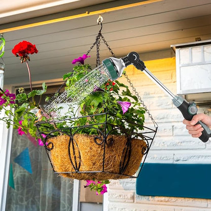 Watering Wand for Garden Hose, 17.5 Inch, 8 Spray Patterns, Garden Hose Nozzle with Thumb Flow Control, Adjustable Water Sprayer with Pivoting Head, Ideal for Hanging Baskets and Shrubs