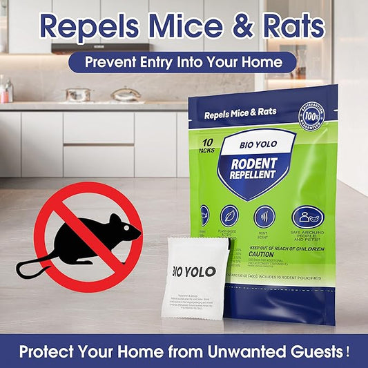 Rodent Repellent Pouches – Peppermint Oil, Plant-Powered – Repels Mice, Rats & Squirrels, Mouse Repellent– Protects Indoor, Car, RV, Boat, Garage & Cabin – 10 Pouches