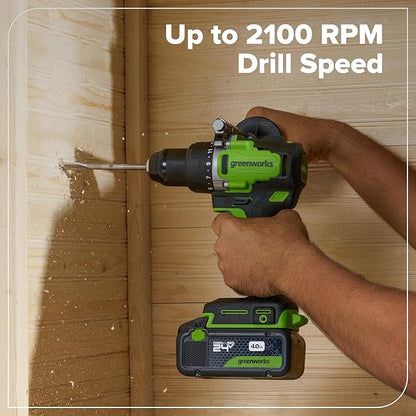 GREENWORKS 24V 1/2” Brushless Cordless Drill (800 In-lbs.), 4.0Ah (24,000mAh Power Bank) USB-C Battery, 3.3 FT Braided Cable, 65W Rapid Charger