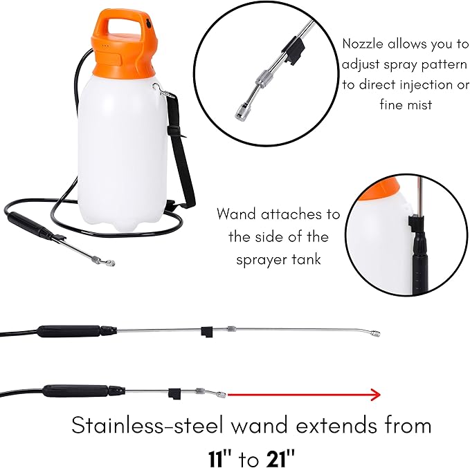 BIRDROCK HOME Garden Sprayer with Battery Powered Pump - Stainless Steel Wand, Rechargeable, Adjustable Spray, & Portable for Lawn, Garden, Plants, and Cleaning - White Translucent Body - 2-Gallon