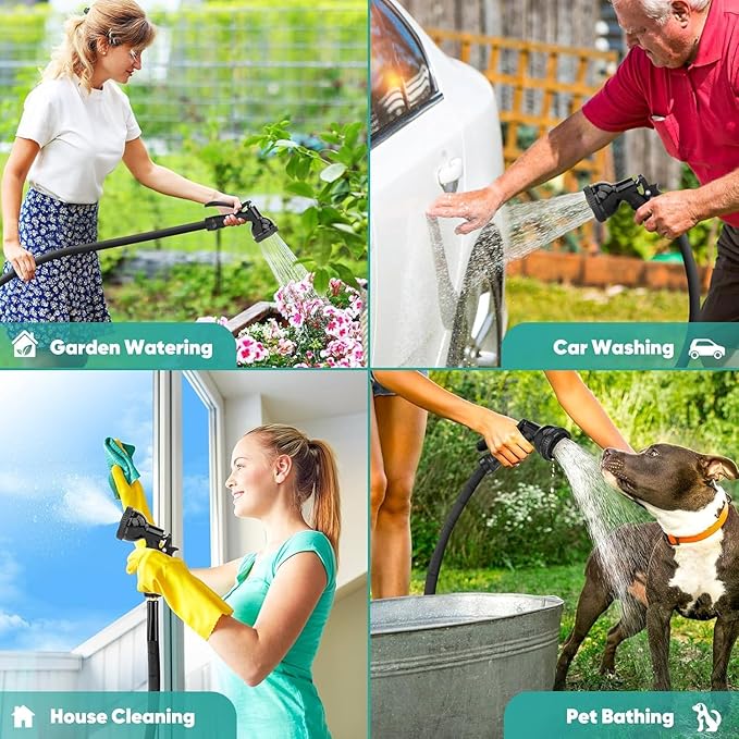 Non-Expanding Garden Hose 100ft, Flexible Water Hose with 8 Function Hose Nozzle, Lightweight, Leak-Proof, Kink Free and Non-Expandable Water Hose for Outdoor, Yard, Lawn, Car Wash, Camper Use